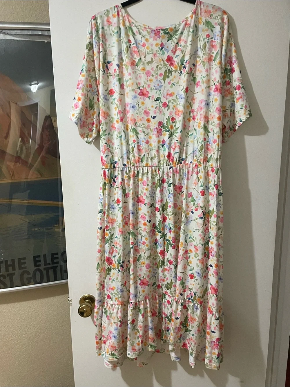 BloomChic Floral Midi Dress in White with Pink, Green & Yellow Accents - Picture 2 of 2